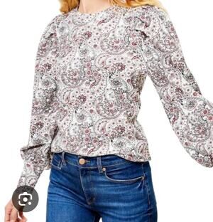 LOFT Floral Sweatshirt Womens size Medium puff sleeve Red Fall style